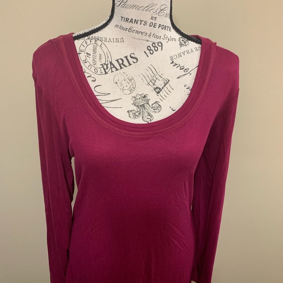 Kate Park Long Sleeve Maroon Petite Large Top - Picture 2 of 7